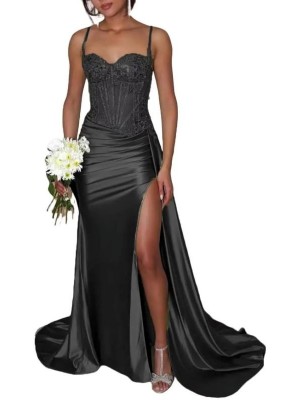 Vestito Donna Maxi Diciottesimo Festa Occasione Speciale Party Dress Nero 110551